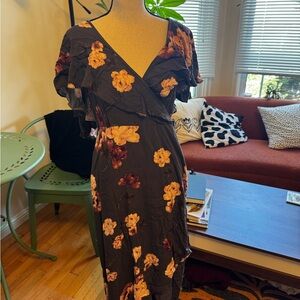 Jolt Black Floral Midi Dress